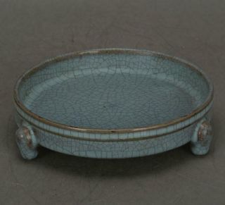 Chinese Old Hand Made Ru Kiln Azure Glaze Porcelain Three Foot Brush Wash C01