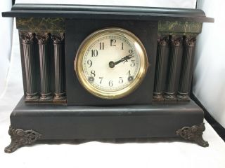 Antique Sessions Black Pillar & Claw Feet Mantle Clock Runs And Chimes