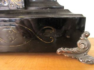Antique Enameled Cast Iron Shelf Mantle Clock w/ Lion Head,  Key & Pendulum 2
