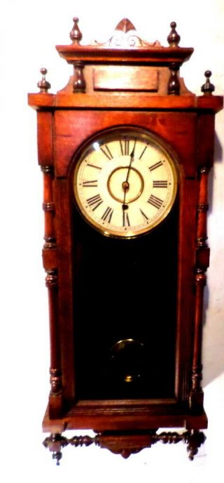 Wonderful Ansonia Large Oak Wall Clock With Finials & Carvings
