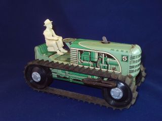 Vintage Tin Litho Metal Marx Number 5 tractor with Driver and Key - Toy 2