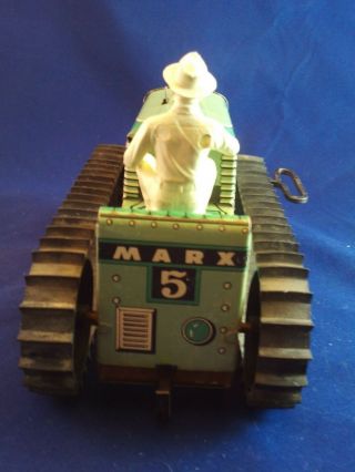 Vintage Tin Litho Metal Marx Number 5 tractor with Driver and Key - Toy 4