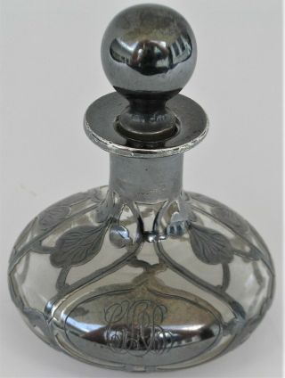 Antique Art Nouveau Heavy Sterling Silver Overlay Perfume Bottle Vanity Engraved