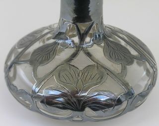Antique Art Nouveau Heavy Sterling Silver Overlay Perfume Bottle Vanity Engraved 6