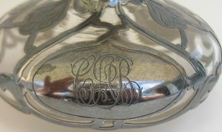 Antique Art Nouveau Heavy Sterling Silver Overlay Perfume Bottle Vanity Engraved 7