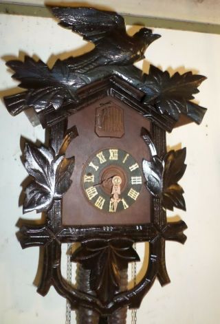 Large Unusual Antique German Black Forest Hand Carved Cuckoo Clock