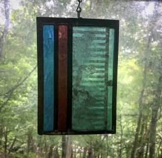Early 1900s Architectural Salvage Leaded Stained Glass - Turquoise,  Plum,  Blue