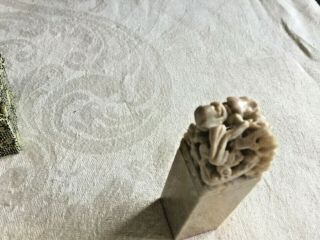 Vintage Chinese Carved Stone Chop Stamp Dragon Pearl of Wisdom Wax Seal 3