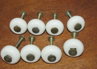 Set Of 8 Matching Antique Victorian White Porcelain Drawer Pulls,  1 Inch