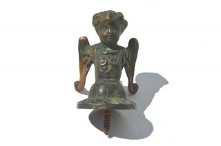 Antique Solid Bronze Figural Winged Cherub/angel Finial
