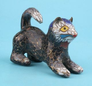 Precious Chinese Cloisonne Enamel Statue Animal Cat Mascot Home Decoration Gift
