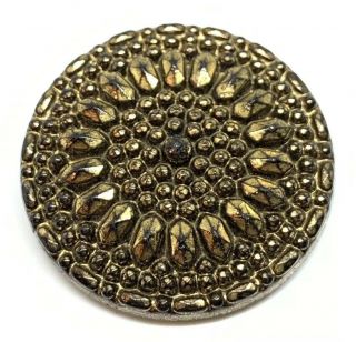 Large La Mode Gold Luster Detailed Black Glass Button Victorian 1870’s - 31.  49mm