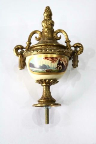 Vintage Hand Painted Porcelain & Bronze Hermle Mantle Clock Centre Top Urn