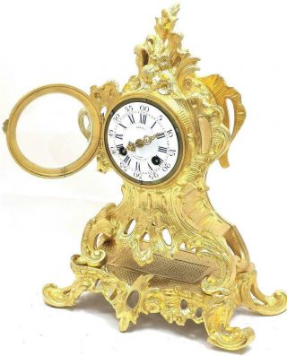 Antique French Mantle Clock 1855 Stunning Embossed 8 Day Pierced Rococo Bronze