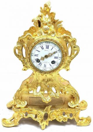 Antique French Mantle Clock 1855 Stunning Embossed 8 day Pierced Rococo Bronze 2