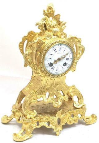 Antique French Mantle Clock 1855 Stunning Embossed 8 day Pierced Rococo Bronze 3