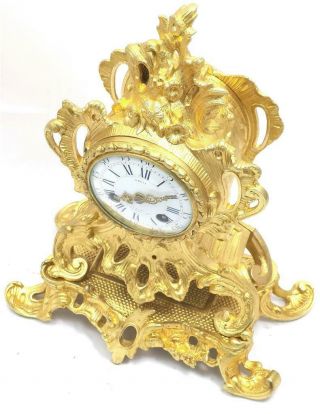 Antique French Mantle Clock 1855 Stunning Embossed 8 day Pierced Rococo Bronze 4