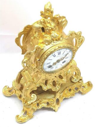 Antique French Mantle Clock 1855 Stunning Embossed 8 day Pierced Rococo Bronze 5