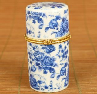 Rare Chinese Old Porcelain Rose Statue Toothpick Box Gift Noble Table Decoration