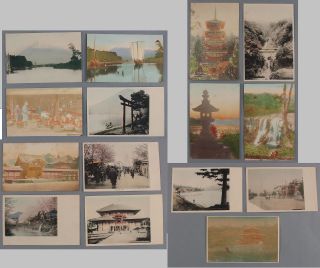 15 Antique Japanese Japan Landmarks Hand Colored Photograph Postcards,  Nr