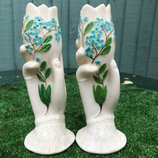 Pair 19thc Parian Vases With The Decorative Hands With Flowers C1890s