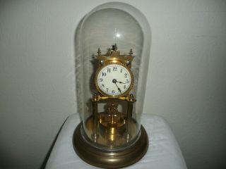 Juf Standard Early Anniversary Clock In Glass Dome,  Disc Pendulum,  Serial 156899