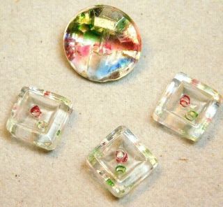 Small Antique Vintage Buttons Clear Glass With Rainbow Colors B2