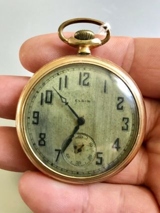 Vintage Antique 10k Gold Filled Pocket Watch Elgin 27823918 Grade 291 7 Jewel