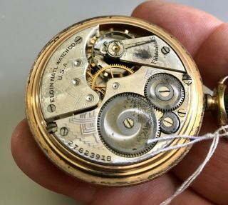 Vintage Antique 10K GOLD FILLED POCKET WATCH ELGIN 27823918 GRADE 291 7 JEWEL 3