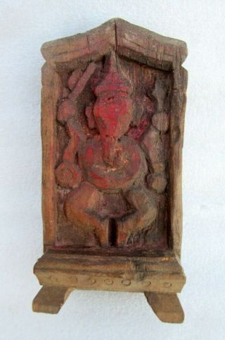 Antique Old Wooden Fine Hand Carved Holy Worship Hindu God Ganesha Figure Statue