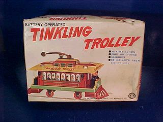 1950s Tinkling Trolley Car Battery Op Toy W Orig Box Made In Japan Never Played