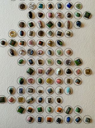 Antique Leo Popper Glass Buttons,  91 Total,  On A Collector Card