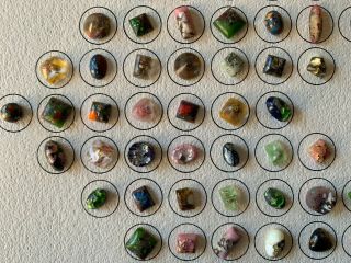Antique Leo Popper Glass Buttons,  91 Total,  on a Collector Card 3