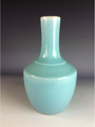 Elegant Chinese Powder Blue Glaze Vase With Six - Character Mark On Base.