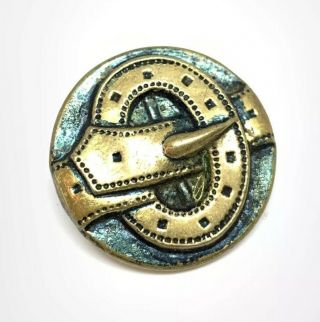 Awesome Green Tinted Brass Victorian Belt Buckle Button 22.  63mm