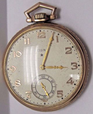 Antique Elgin 10k.  T.  Yellow Gold Filled Pocket Watch /case/movement,  15 Jewels