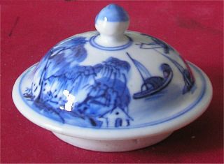 18th/19th Century Chinese Porcelain Blue & White Decorated Lid For Jar Or Vase