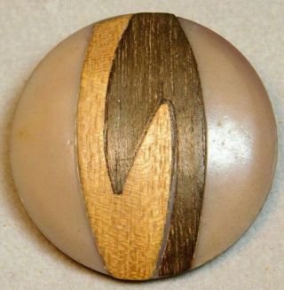 Large Antique Vintage Button Wood In Celluloid Art Deco Design C3