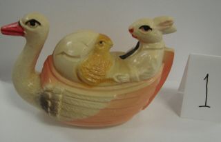 Viscoloid Co.  Celluloid Easter Floating Tub Toy Swan Egg Chick Bunny Rabbit