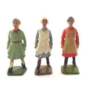 Rare Find 3 Pc Vintage Britains Lead Toy Farm Train Country School Girls