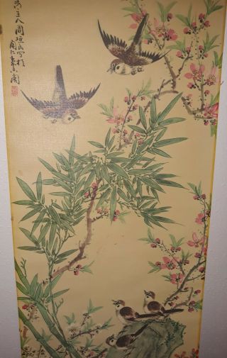Vintage Chinese Bird Flower Watercolor Prints Set of 4 1964 D.  A.  C.  Huge 4