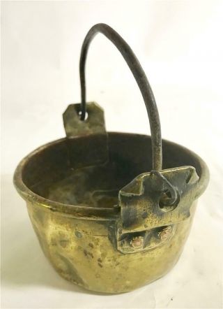 Antique English 18th Century Brass Copper And Iron Bowl With Handle