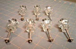 Set of 7 Vintage Glass Drawer Pull Knobs 1920 Era with Studs and Nuts 4