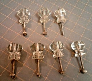 Set of 7 Vintage Glass Drawer Pull Knobs 1920 Era with Studs and Nuts 5