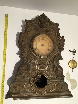 Rare Antique Cast Iron Clock Dragons Pattern T.  S.  Sperry For Repairs.  Usa