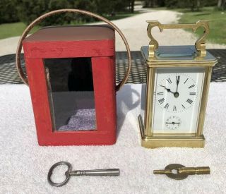 1900’s Antique French Carriage Mantel Desk Clock With Alarm And Case