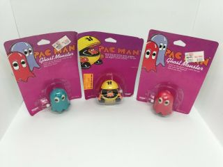 3 Pac - Man & Ghost Monsters (tomy,  1982) Pinky Blinky Wind Up Vintage Toys