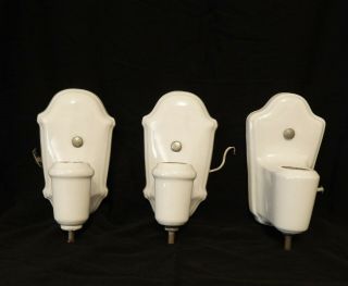 Set Of 3 Antique Porcelain Wall Sconces Art Deco With Plug In Outlet