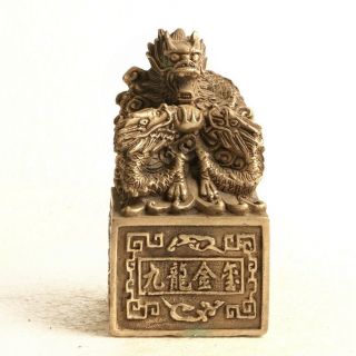 Chinese Silver Copper Seal Hand Carved Dragon Seal Kt0053