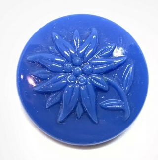 Lovely Deep Blue Floral Raised Glass Czechoslovakia Button 18.  12mm Button